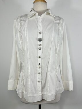 Dismero Long Sleeve Button Up Shirt Top Made In Italy White Size XL Lagenlook